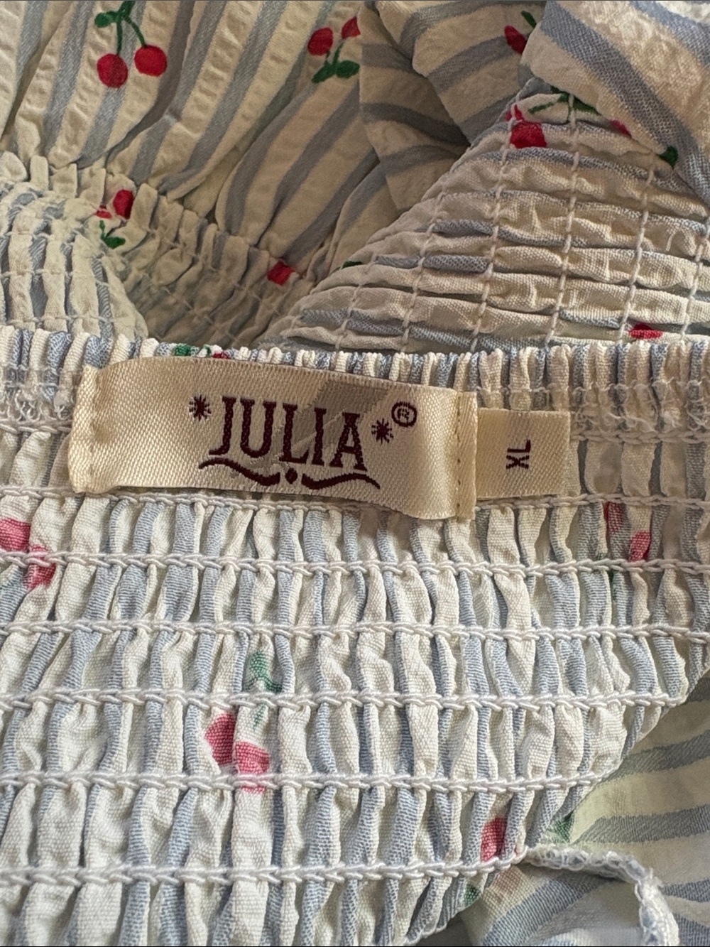 Vintage-Inspired White & Light Blue Striped with Cherries and Ribbon Tie - Picture 8 of 11